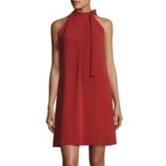 Theory Espere Dress Size‎ 2 NWT Admiral Tie Neck A-Line Red - Picture 1 of 10